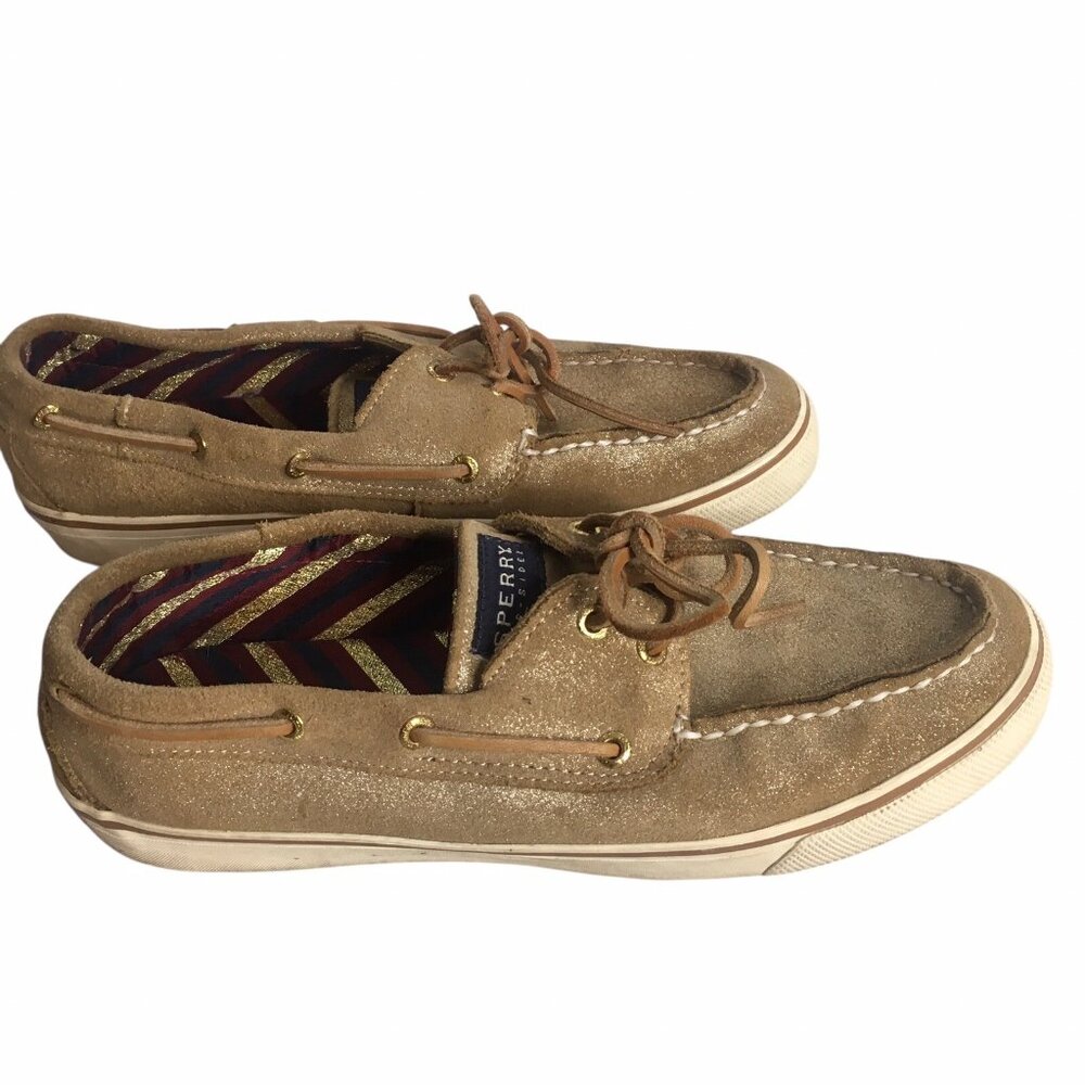 Sperry Top Sider Womens 8.5 M 2-Eye Boat Shoes Gold Glitter Suede 9446857 Casual